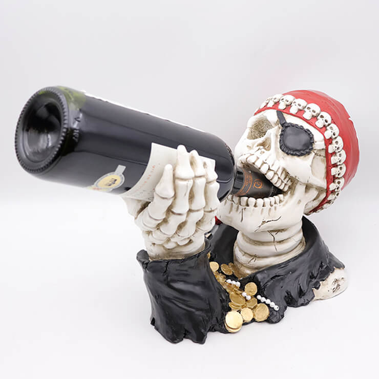Pirate skull resin wine bottle holder