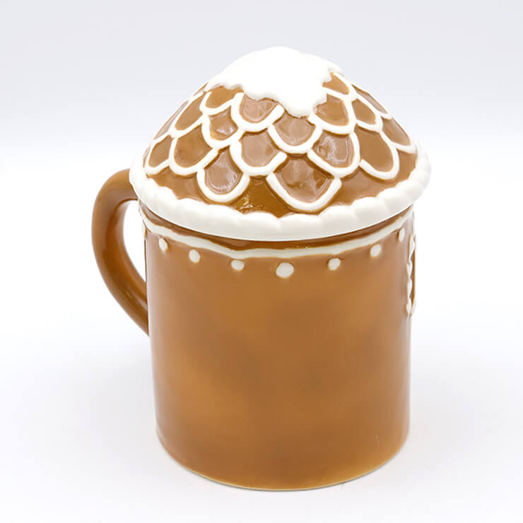 Christmas gingerbread house mug with lid