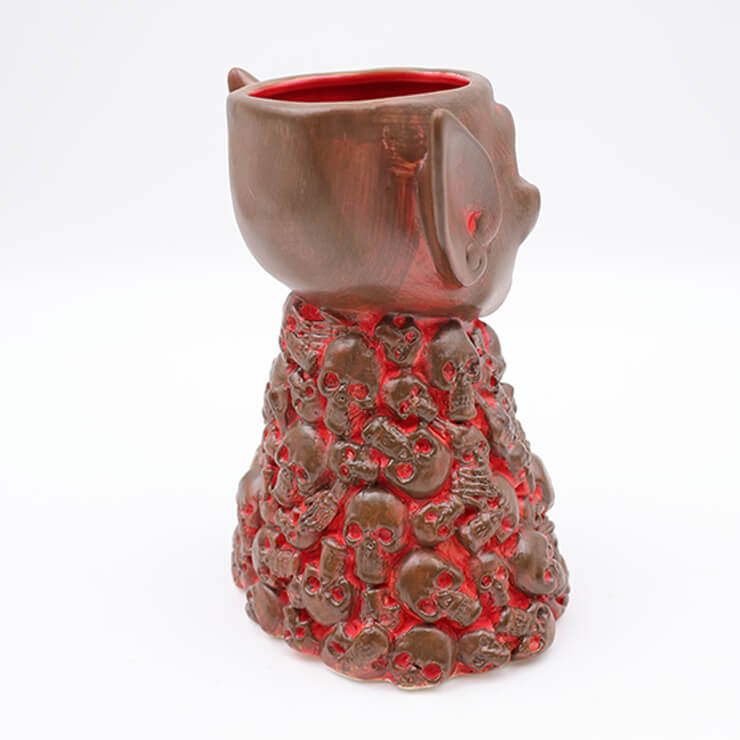 skull piles tiki mug - red & brown