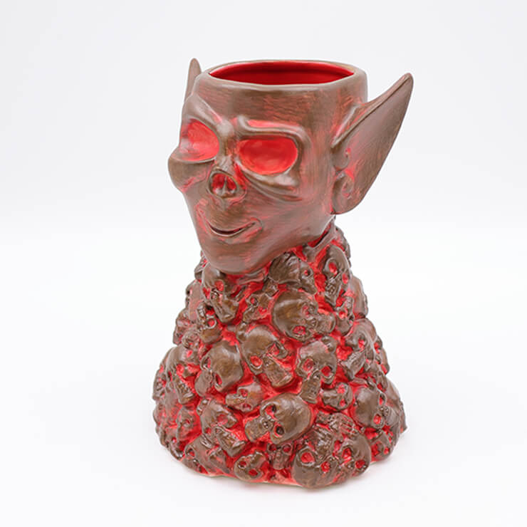 skull piles tiki mug - red & brown
