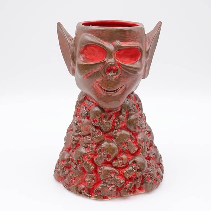 skull piles tiki mug - red & brown