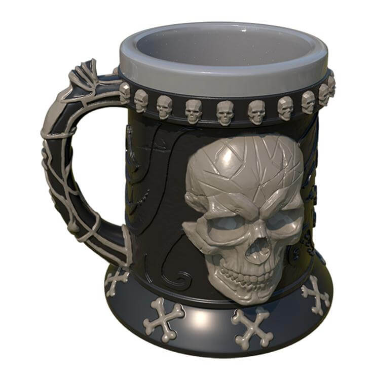 resin and stainless steel double wall Gothic poison death skulls beer mug