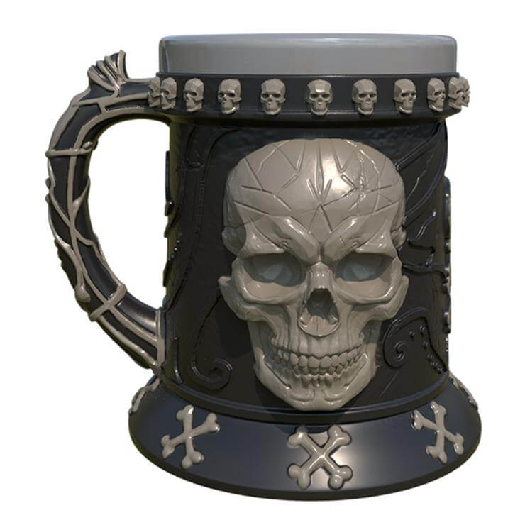 resin and stainless steel double wall Gothic poison death skulls beer mug