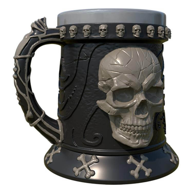 resin and stainless steel double wall Gothic poison death skulls beer mug