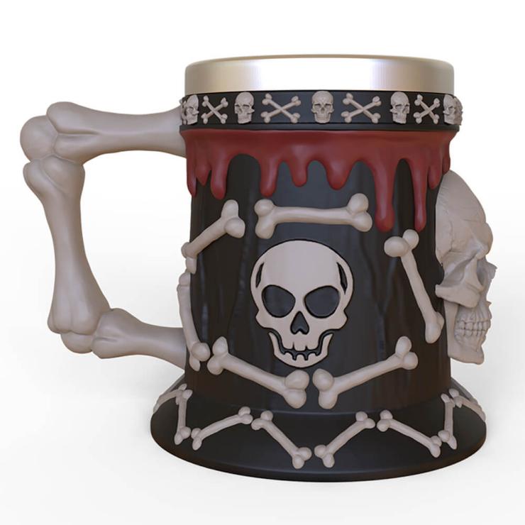 resin and stainless steel skull beer mug with dead bone handle