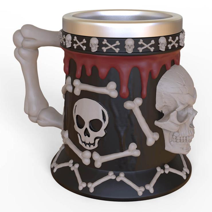 resin and stainless steel skull beer mug with dead bone handle