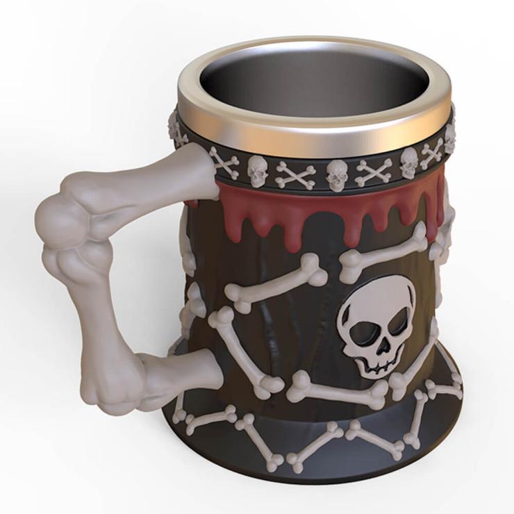 resin and stainless steel skull beer mug with dead bone handle
