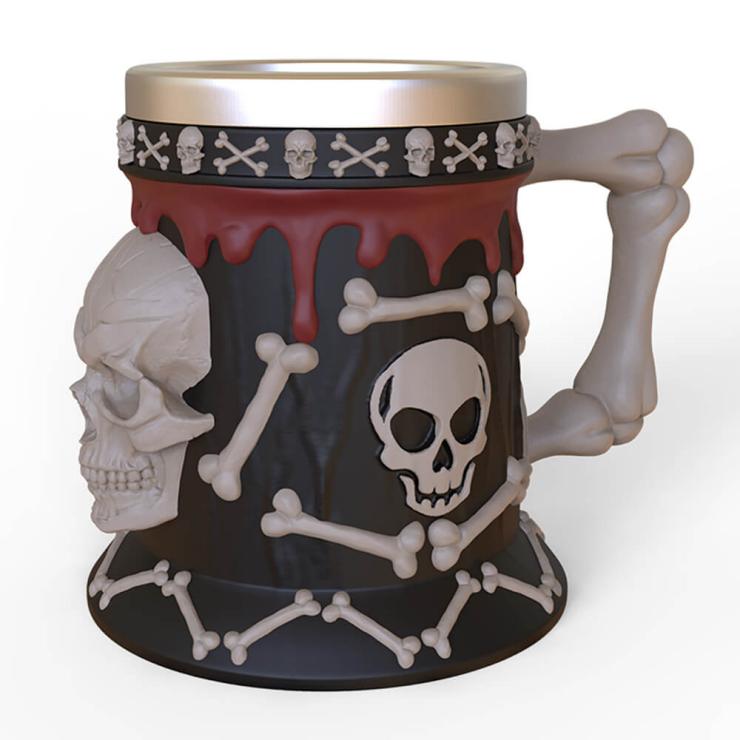 resin and stainless steel skull beer mug with dead bone handle