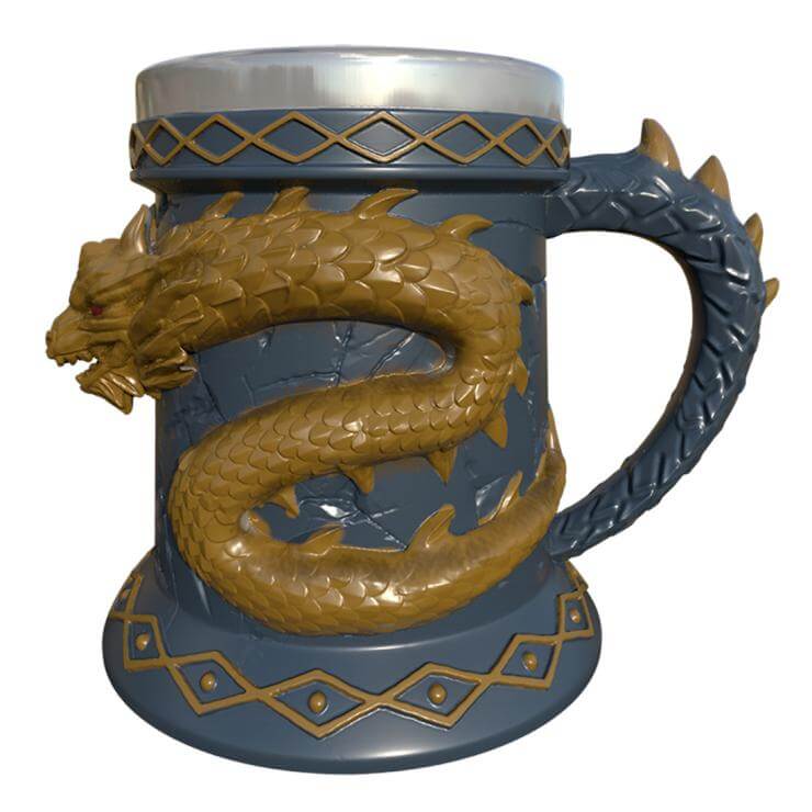 resin and stainless steel viking style dragon skull beer mug