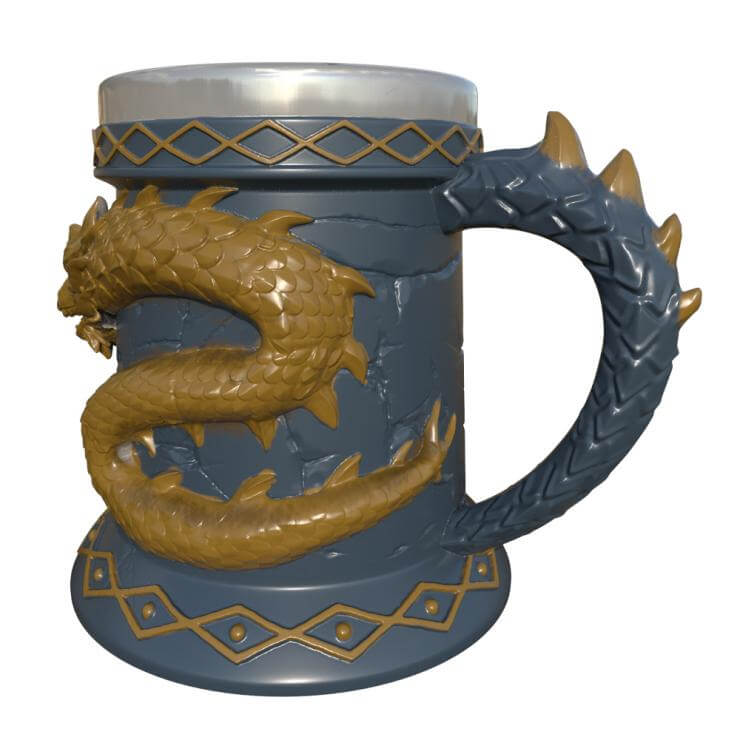 resin and stainless steel viking style dragon skull beer mug