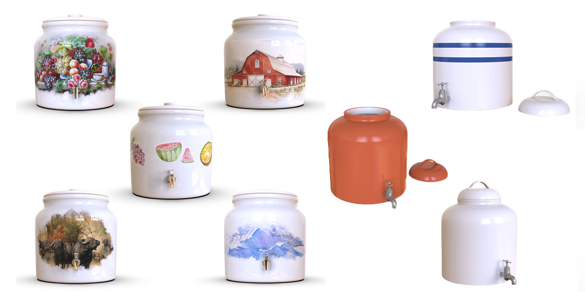 A variety of classic styles of ceramic water dispensers (with decals available).jpg