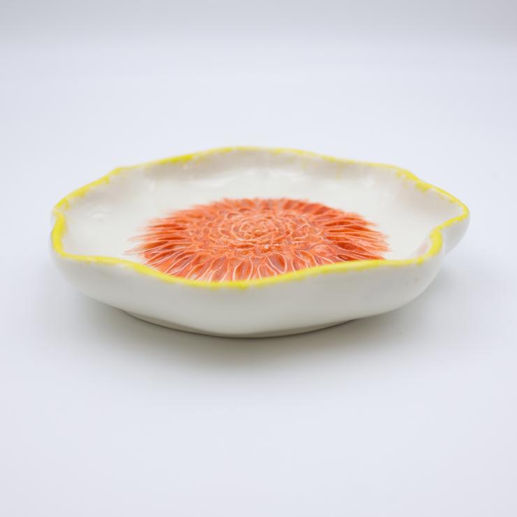 Orange Chrysanthemum Ceramic Grinder Plate