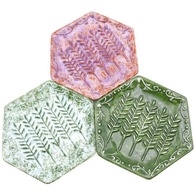 Purple Wheat Leaf Hexagon Ceramic Grinder Plate