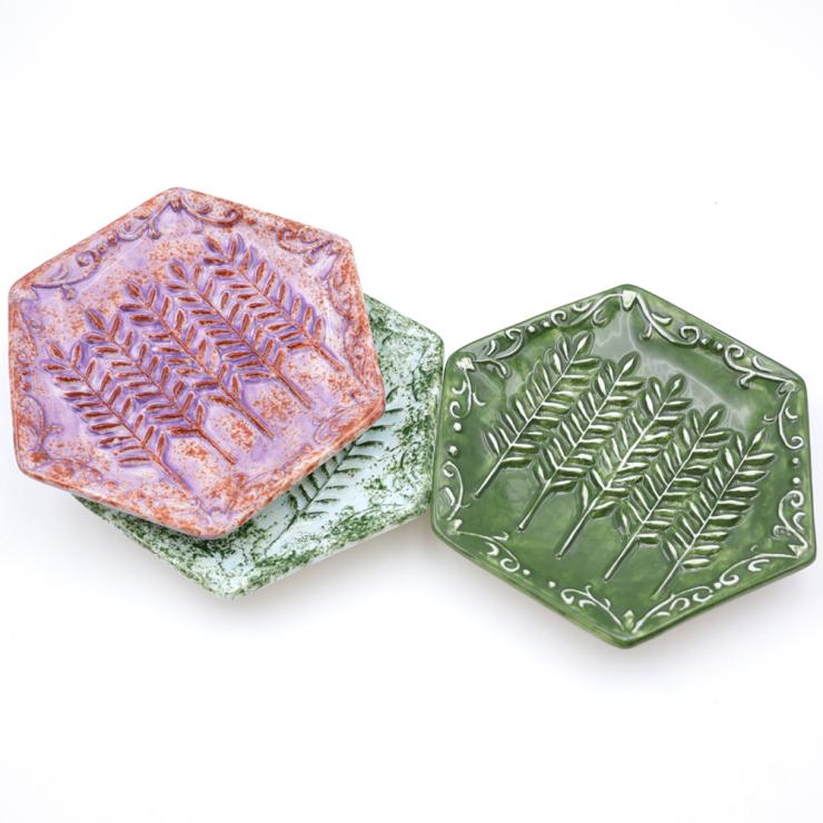 Purple Wheat Leaf Hexagon Ceramic Grinder Plate
