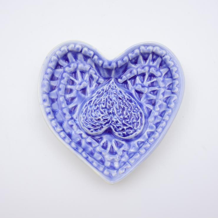 Blue Heart Embossed Ceramic Grinder Plate