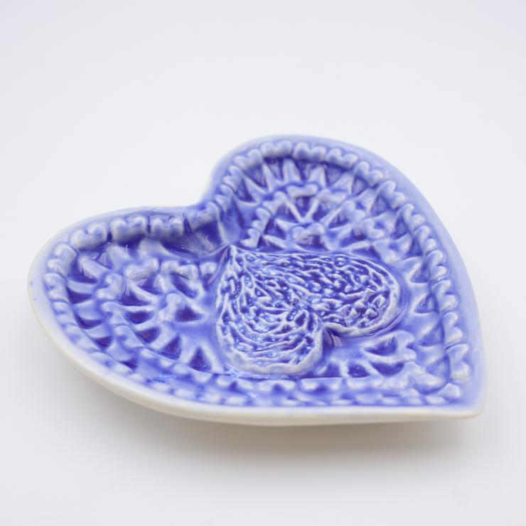 Blue Heart Embossed Ceramic Grinder Plate
