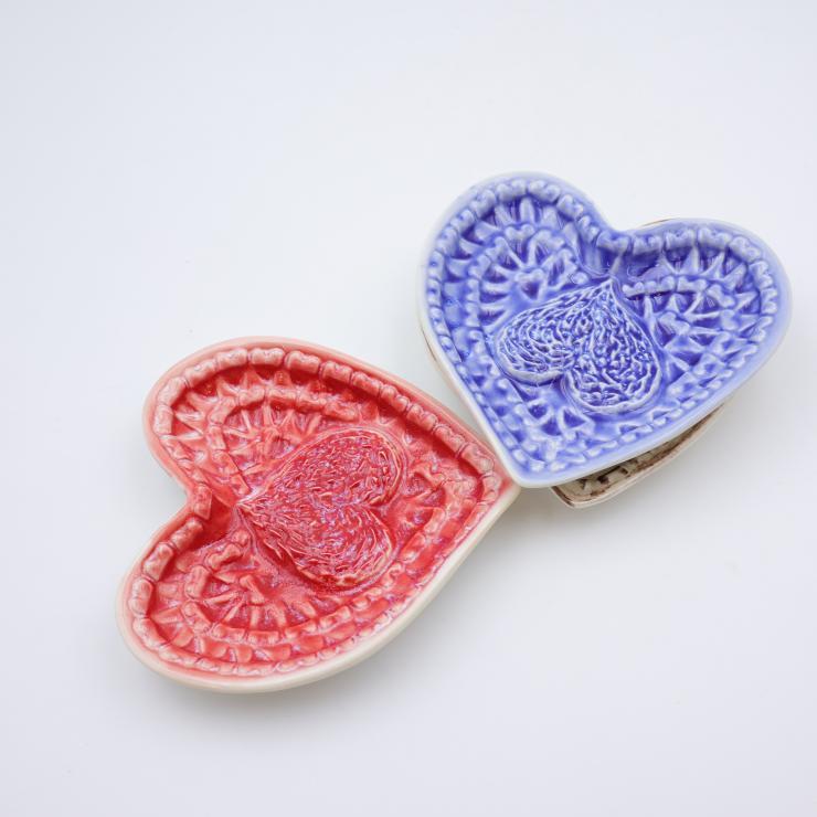 Blue Heart Embossed Ceramic Grinder Plate