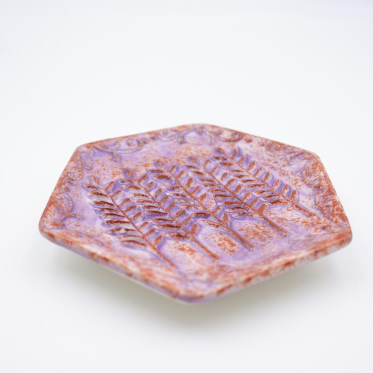 Purple Wheat Leaf Hexagon Ceramic Grinder Plate