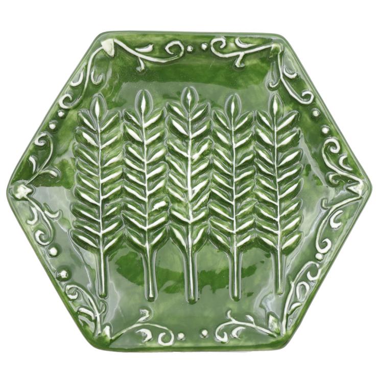 Green Fern Leaf Hexagon Ceramic Grater Plate