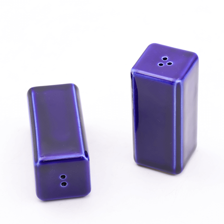 Ceramic Blue Square Minimalist Salt and Pepper Shakers