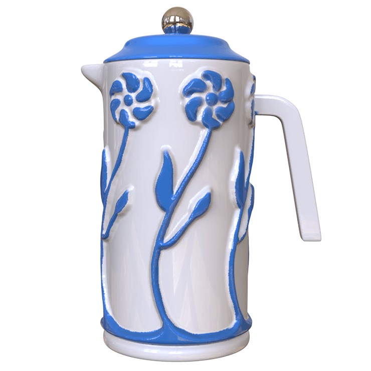 Embossed Blue Floral Ceramic French Coffee Press
