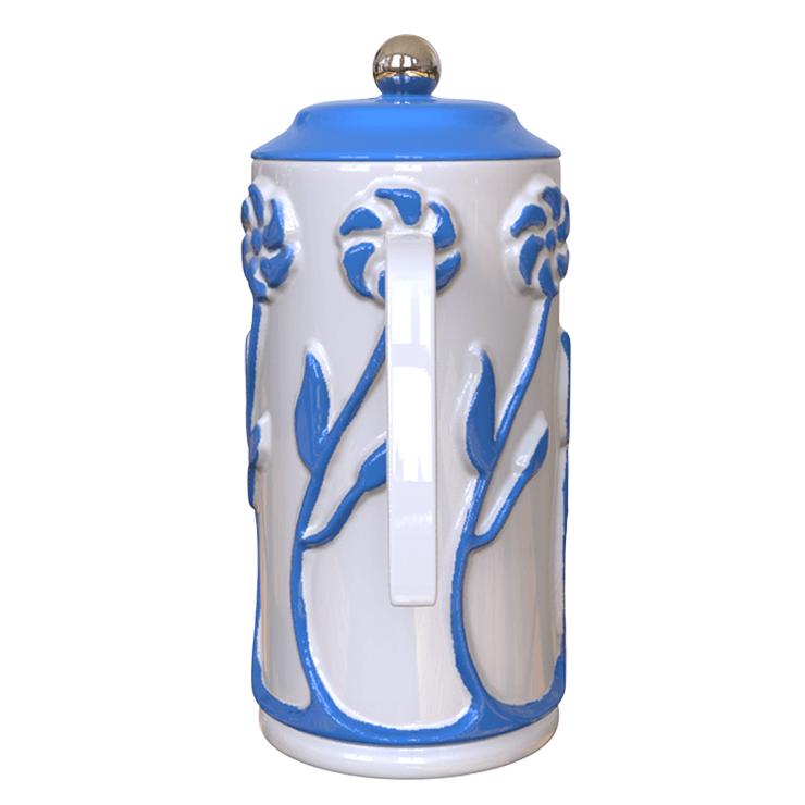 Embossed Blue Floral Ceramic French Coffee Press