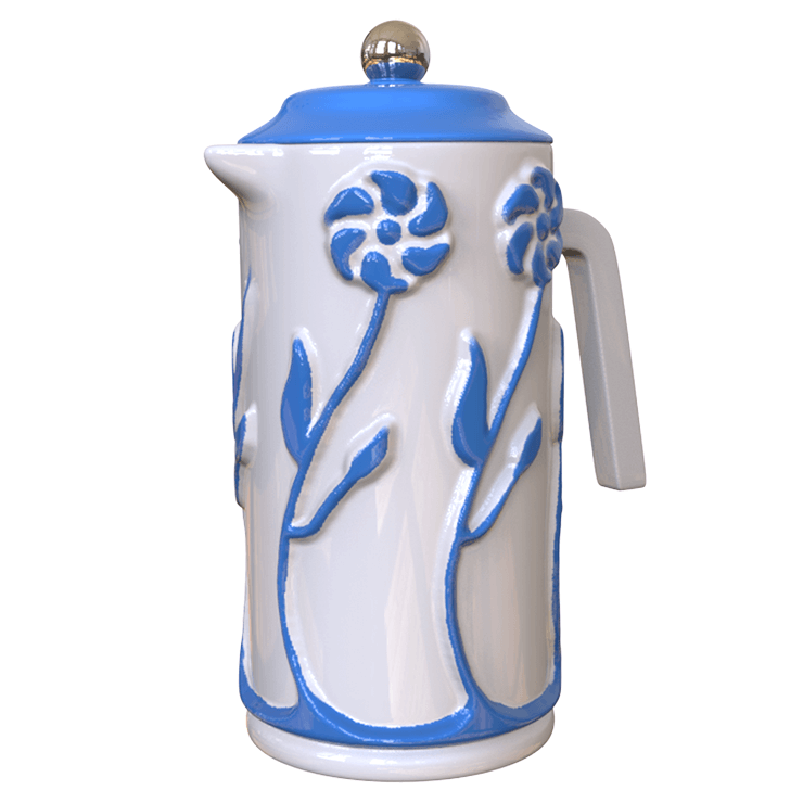 Embossed Blue Floral Ceramic French Coffee Press