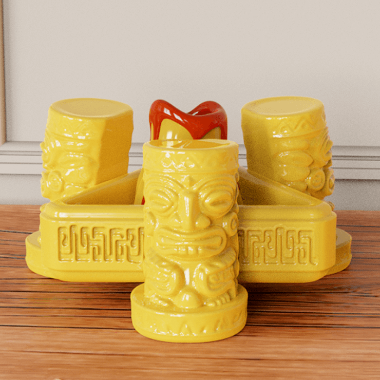 Yellow Ceramic Tiki Face Bowl
