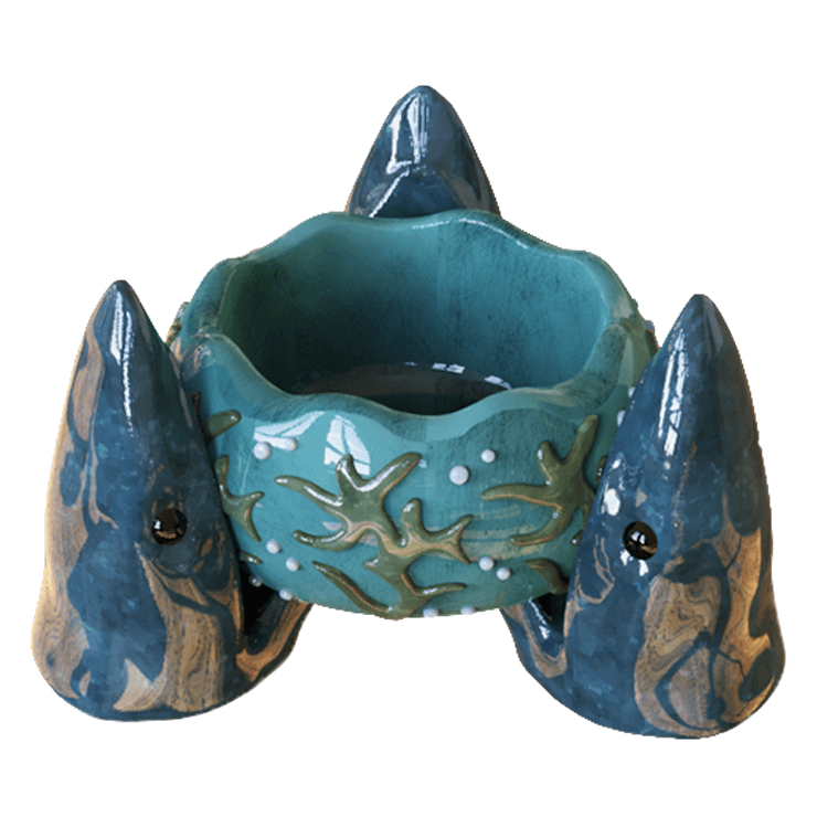Ceramic Shark & Coral Reef Tiki Bowl