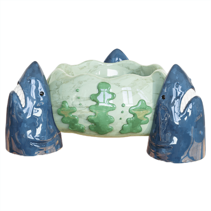 Triple Shark Guard Ceramic Tiki Bowl