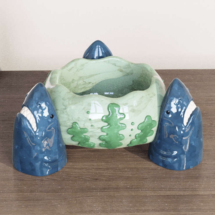 Triple Shark Guard Ceramic Tiki Bowl
