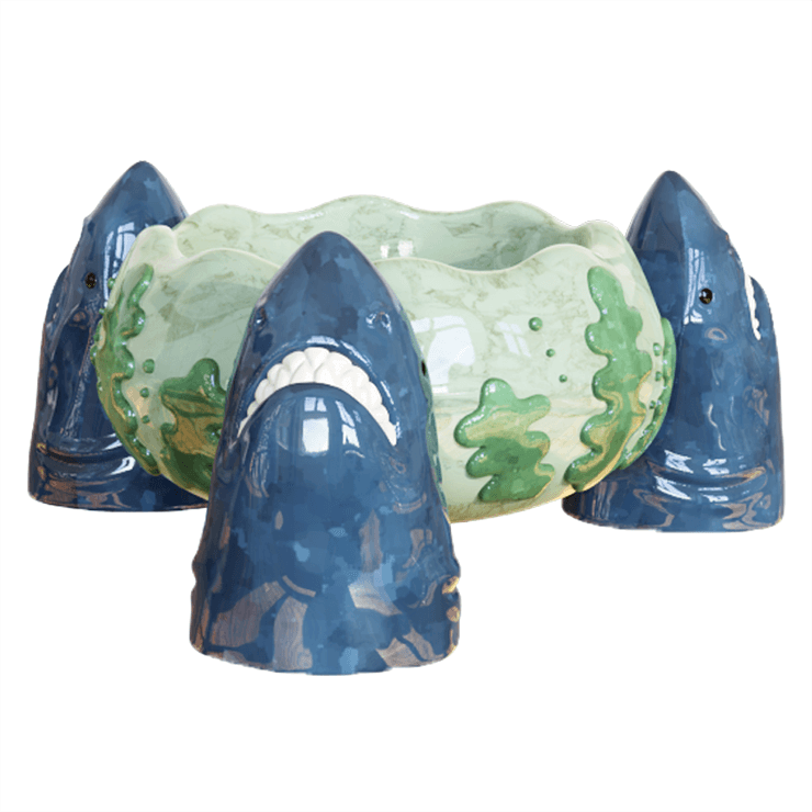 Triple Shark Guard Ceramic Tiki Bowl