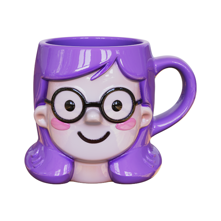 Bookworm Joy Purple Hair Girl Ceramic Mug