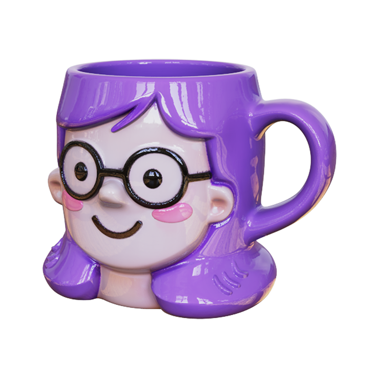 Bookworm Joy Purple Hair Girl Ceramic Mug