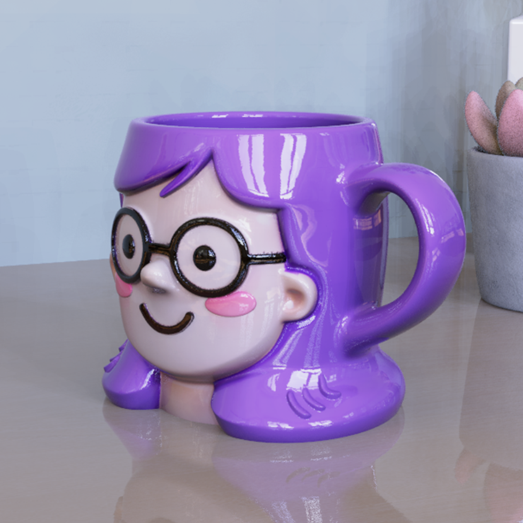 Bookworm Joy Purple Hair Girl Ceramic Mug